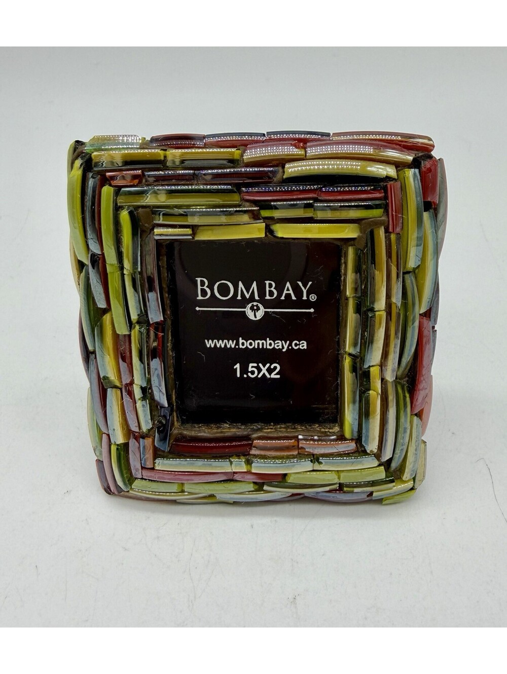 Vtg Bombay Company Boho Mosaic Art Glass Photo Frame Colorful Fused Glass Decor